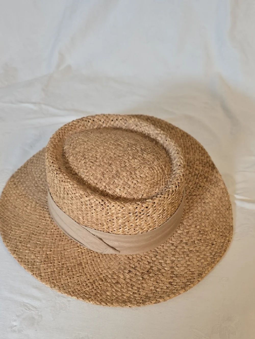 Peter Grimm Natural Brown Straw Fedora Panama‎ Hat with Tan Band One Size